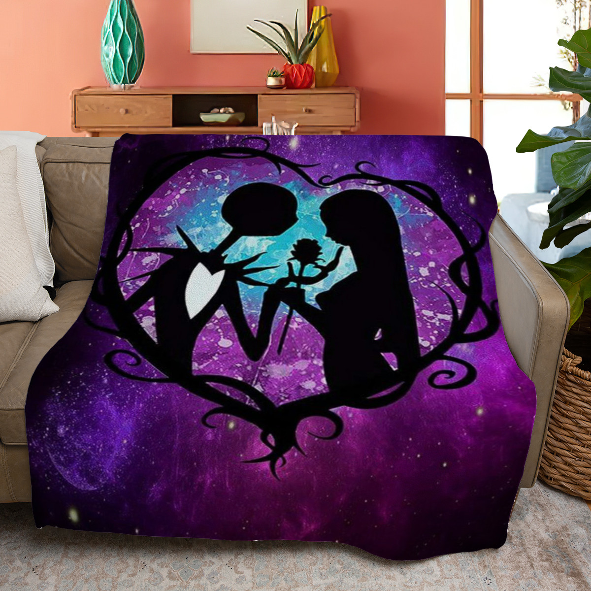 Jack Skellington And Sally Fleece Blanket Gift For Fan Jack Skellington And Sally Fleece Blanket Gift For Fan