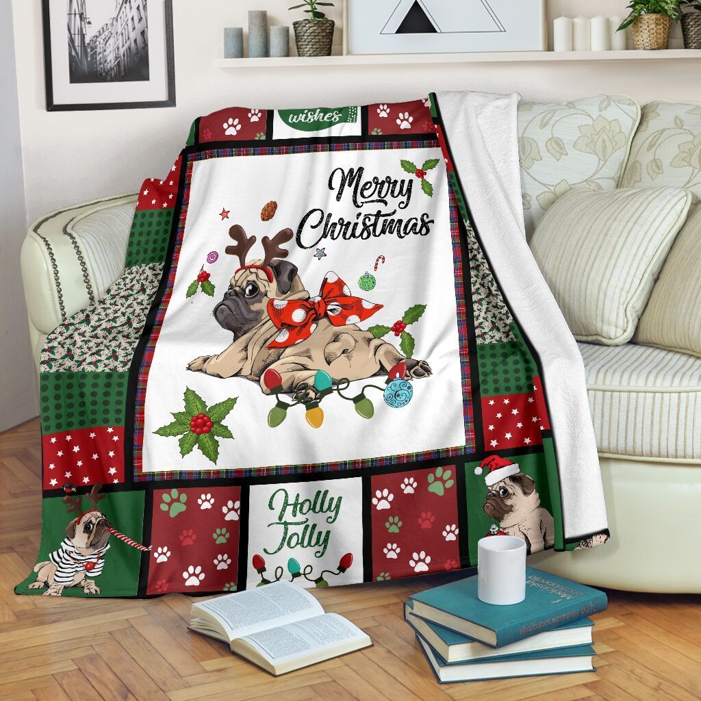 Merry Christmas Pug Christmas Xmas Fleece Blanket Merry Christmas Pug Christmas Xmas Fleece Blanket