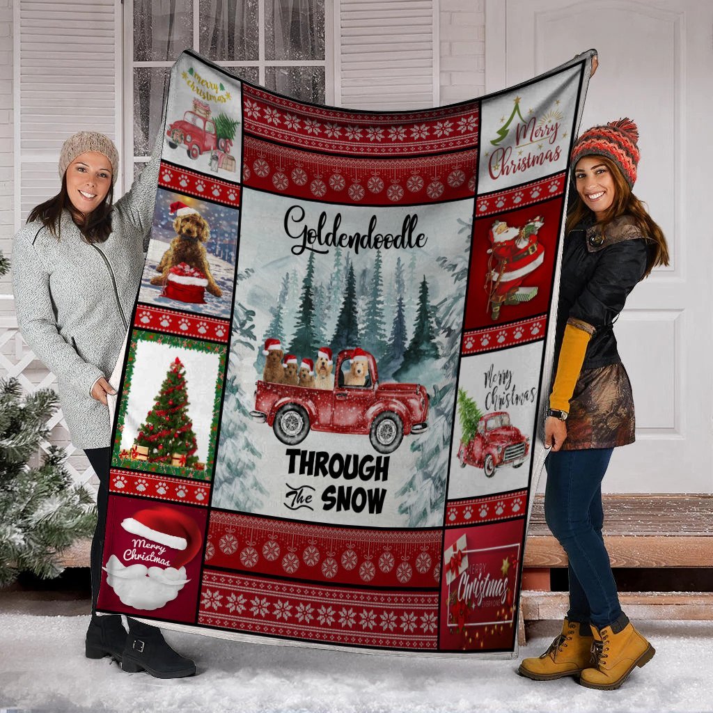 Goldendoodle Through The Snow Christmas Xmas Fleece Blanket Goldendoodle Through The Snow Christmas Xmas Fleece Blanket