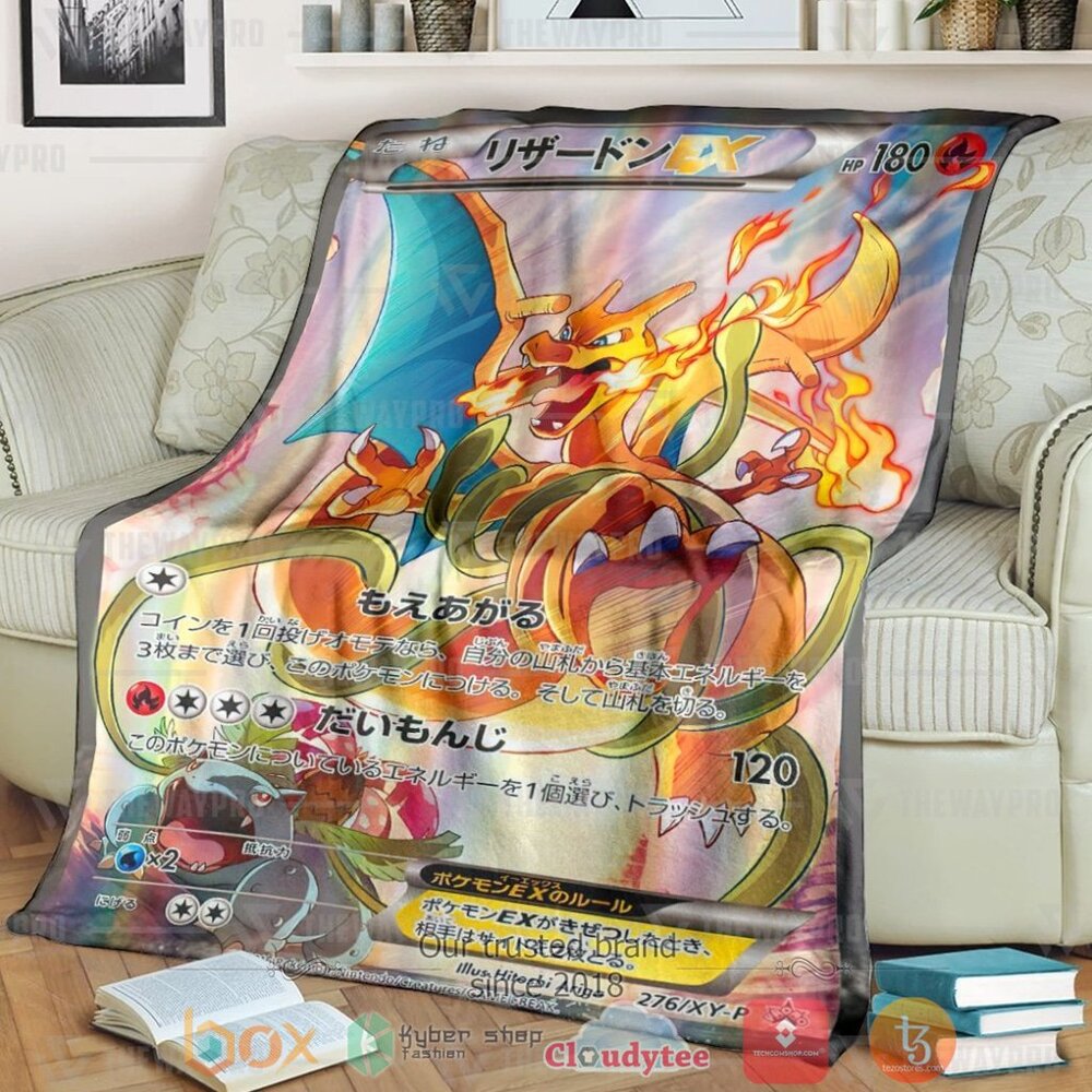 Anime Pkm Japanese Charizard Ex Card Custom Soft Blanket Anime Pkm Japanese Charizard Ex Card Custom Soft Blanket
