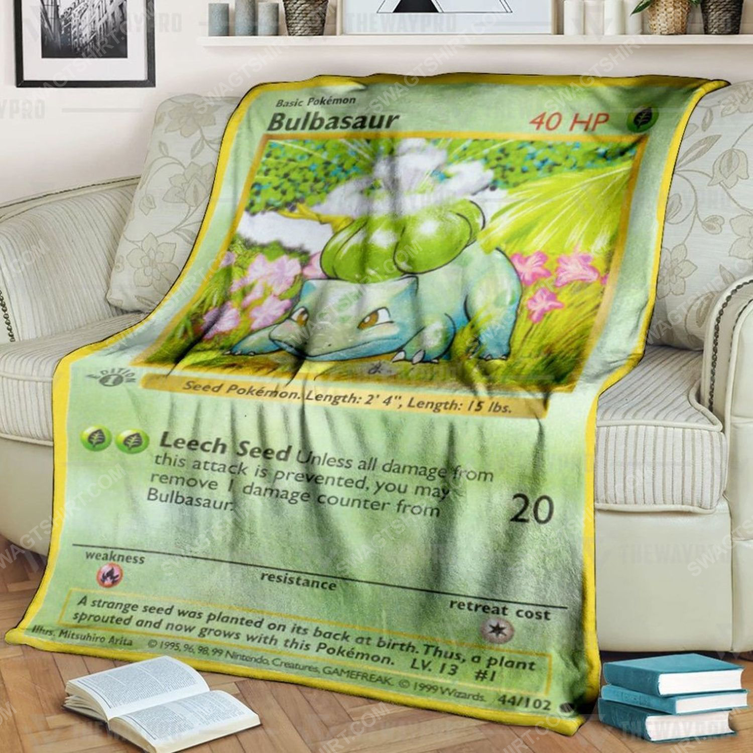 Anime Pokemon Bulbasaur 1St Edition Full Print Soft Blanket Anime Pokemon Bulbasaur 1St Edition Full Print Soft Blanket