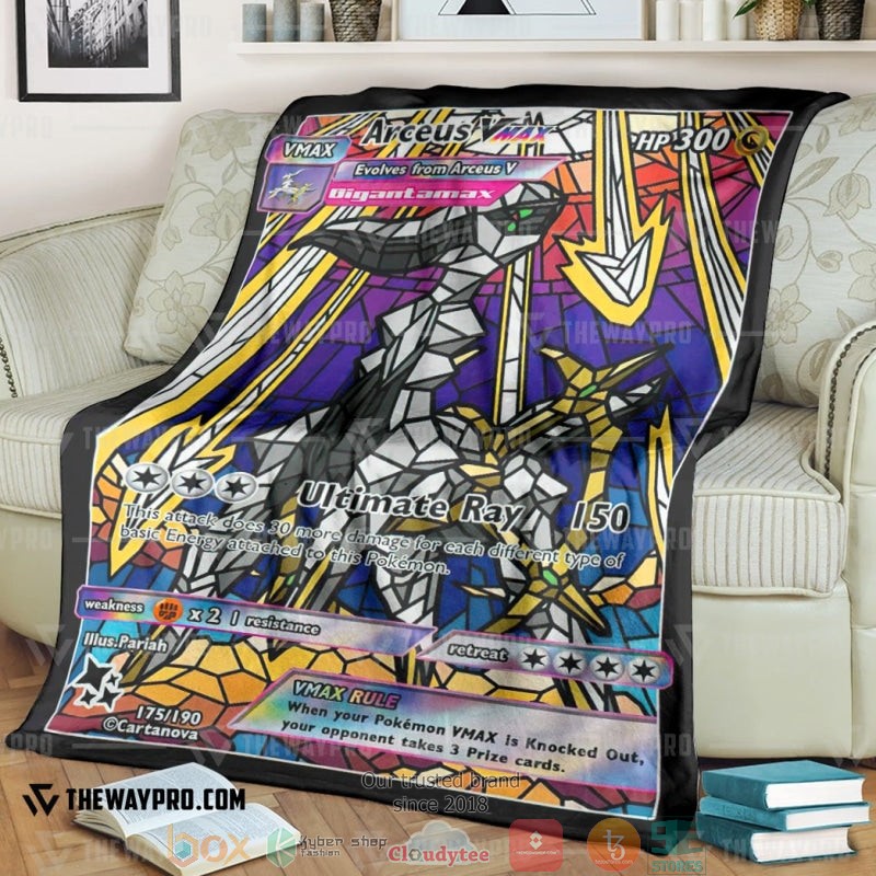 Anime Pokemon Card Arceus Hybrid Vmax Stain Glass Soft Blanket Anime Pokemon Card Arceus Hybrid Vmax Stain Glass Soft Blanket