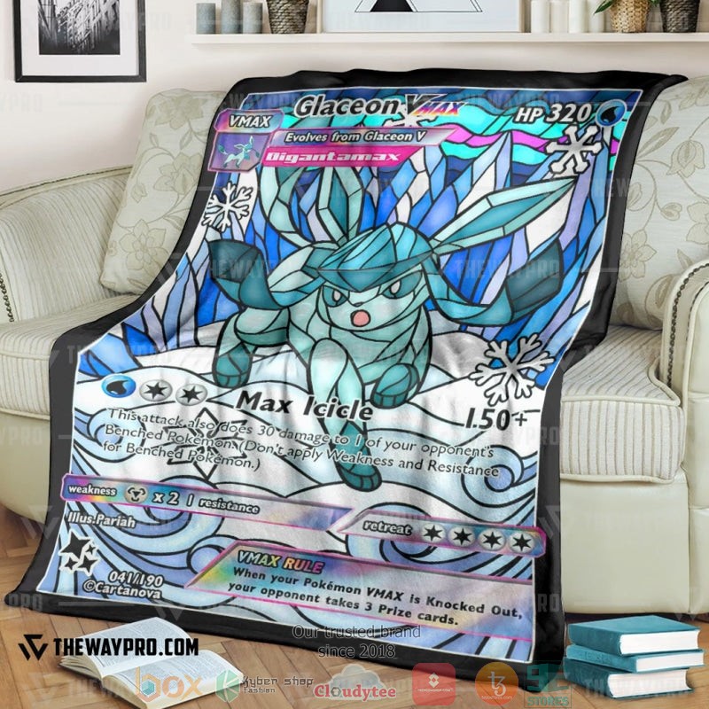 Anime Pokemon Card Glaceon Hybrid Vmax Stain Glass Soft Blanket Anime Pokemon Card Glaceon Hybrid Vmax Stain Glass Soft Blanket