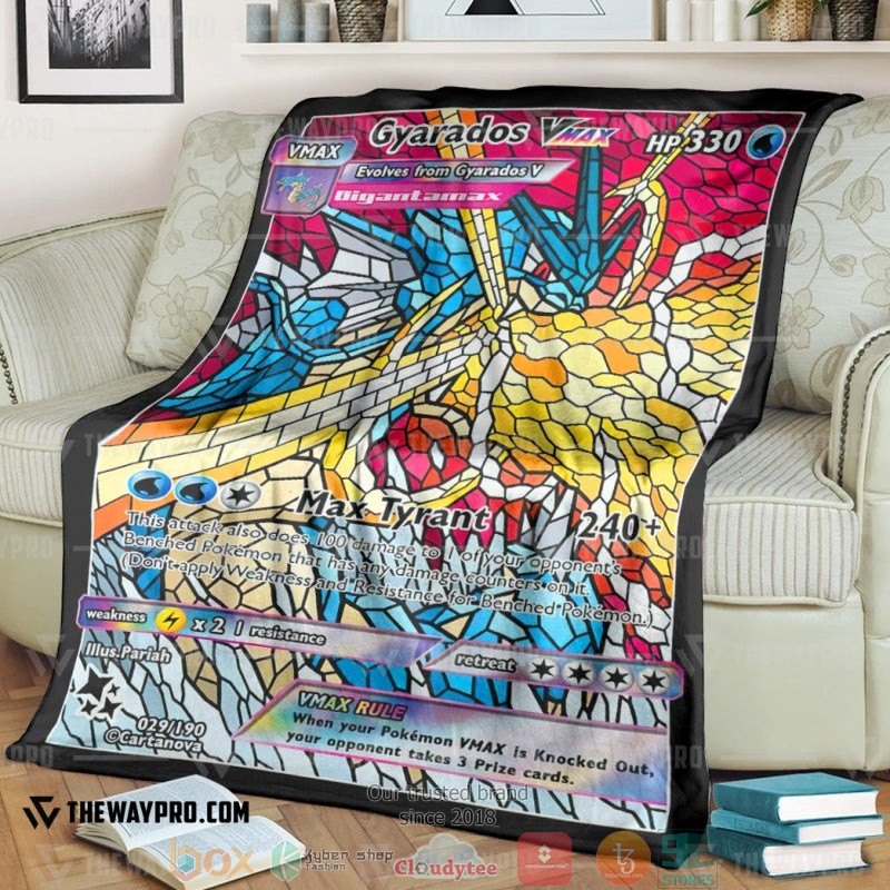 Anime Pokemon Card Gyarados Hybrid Vmax Stain Glass Soft Blanket Anime Pokemon Card Gyarados Hybrid Vmax Stain Glass Soft Blanket