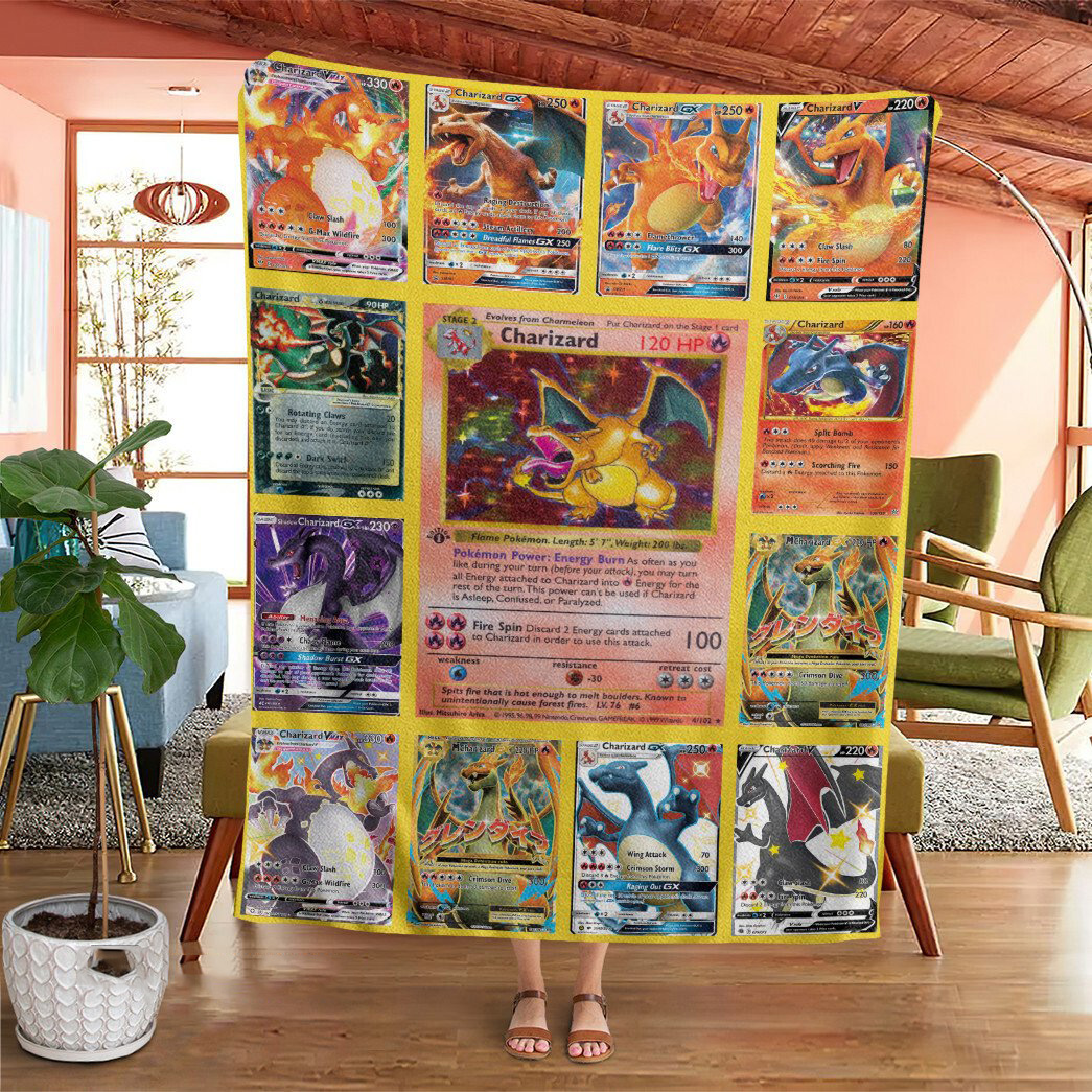 Anime Pokemon Charizard Cards Custom Soft Blanket Anime Pokemon Charizard Cards Custom Soft Blanket