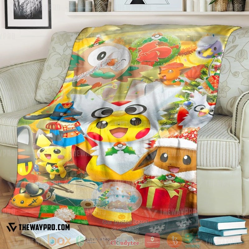 Anime Pokemon Christmas Party Soft Blanket Anime Pokemon Christmas Party Soft Blanket