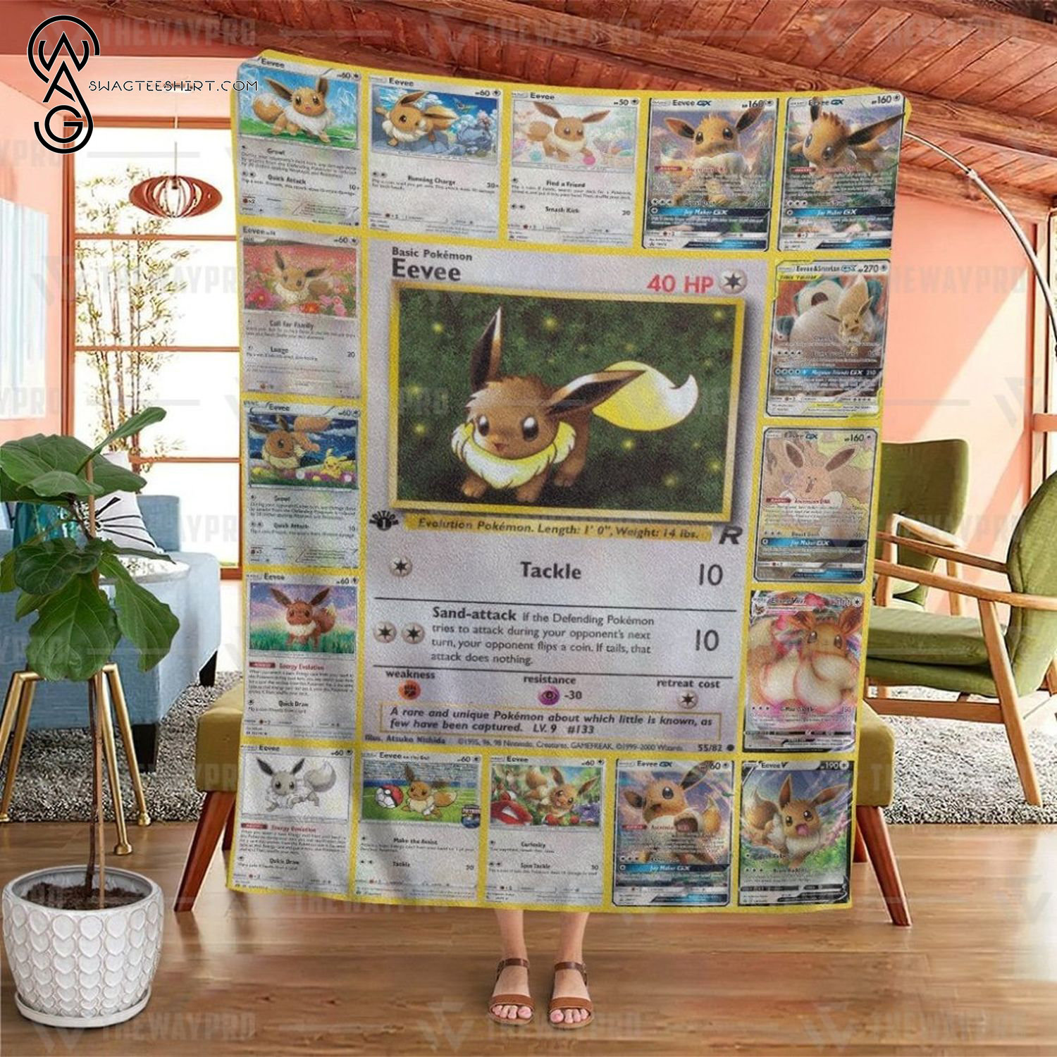 Anime Pokemon Eevee Cards Full Printing Blanket Anime Pokemon Eevee Cards Full Printing Blanket