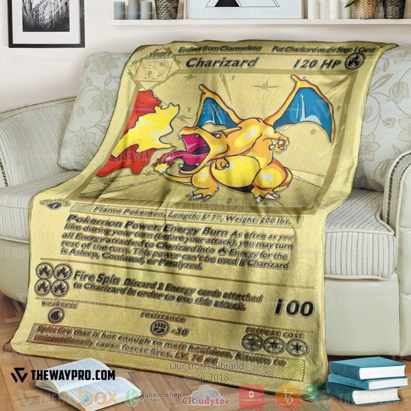 Anime Pokemon First Edition Charizard Gold Card Soft Blanket Anime Pokemon First Edition Charizard Gold Card Soft Blanket