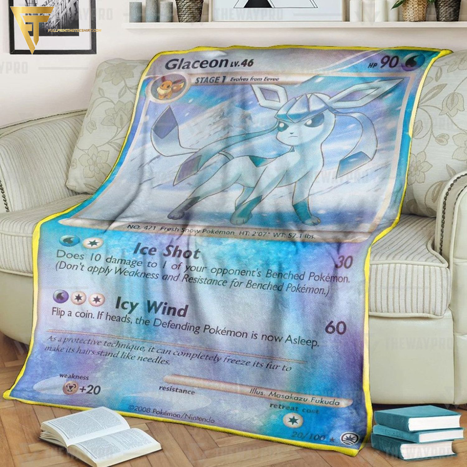 Anime Pokemon Glaceon Lv 46 Full Printing Blanket Anime Pokemon Glaceon Lv 46 Full Printing Blanket
