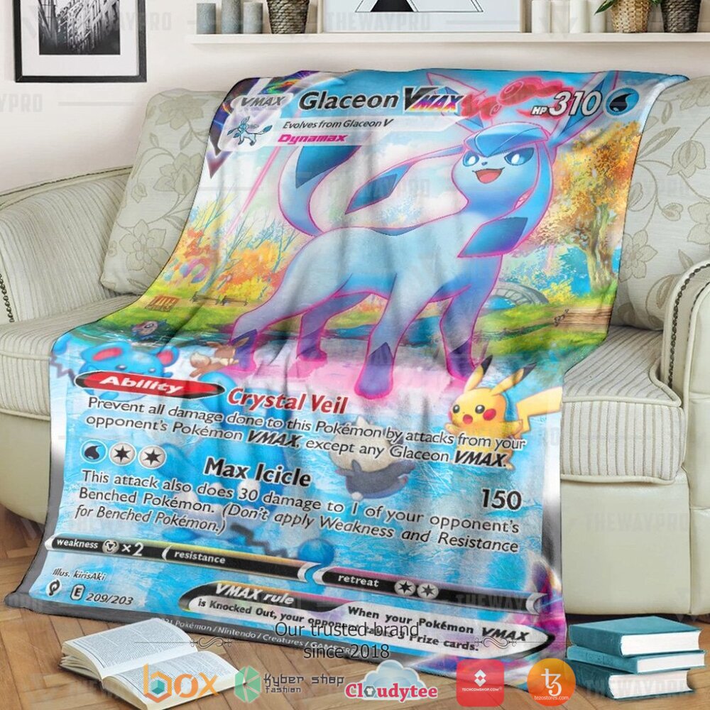 Anime Pokemon Glaceon Vmax Evolving Skies Soft Blanket Anime Pokemon Glaceon Vmax Evolving Skies Soft Blanket