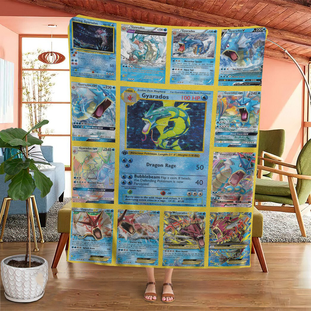 Anime Pokemon Gyarados Cards Custom Soft Blanket Anime Pokemon Gyarados Cards Custom Soft Blanket