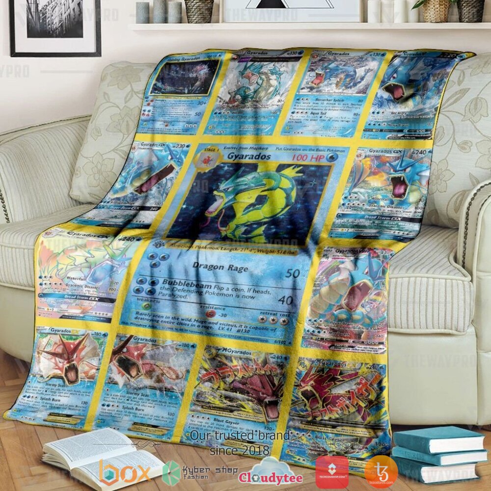 Anime Pokemon Gyarados Cards Version 2 Soft Blanket Anime Pokemon Gyarados Cards Version 2 Soft Blanket