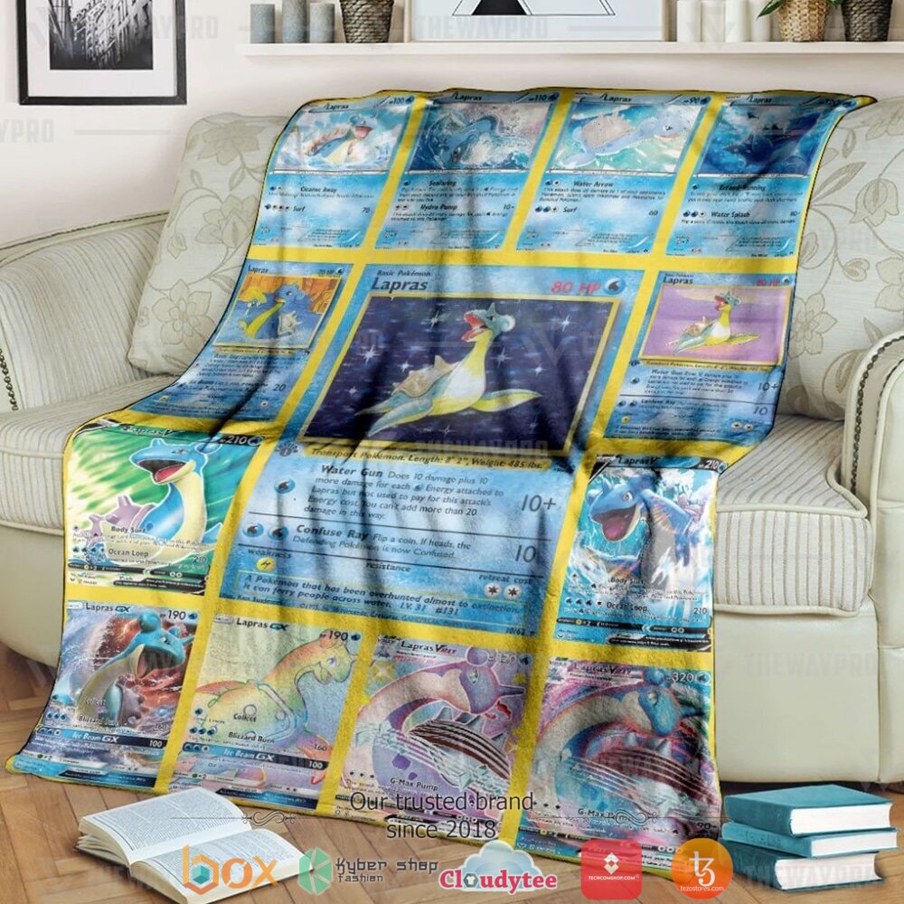 Anime Pokemon Lapras Cards Version 2 Soft Blanket Anime Pokemon Lapras Cards Version 2 Soft Blanket