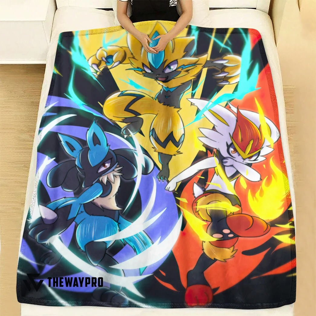 Anime Pokemon Lightning Fire Water Custom Soft Blanket Anime Pokemon Lightning Fire Water Custom Soft Blanket