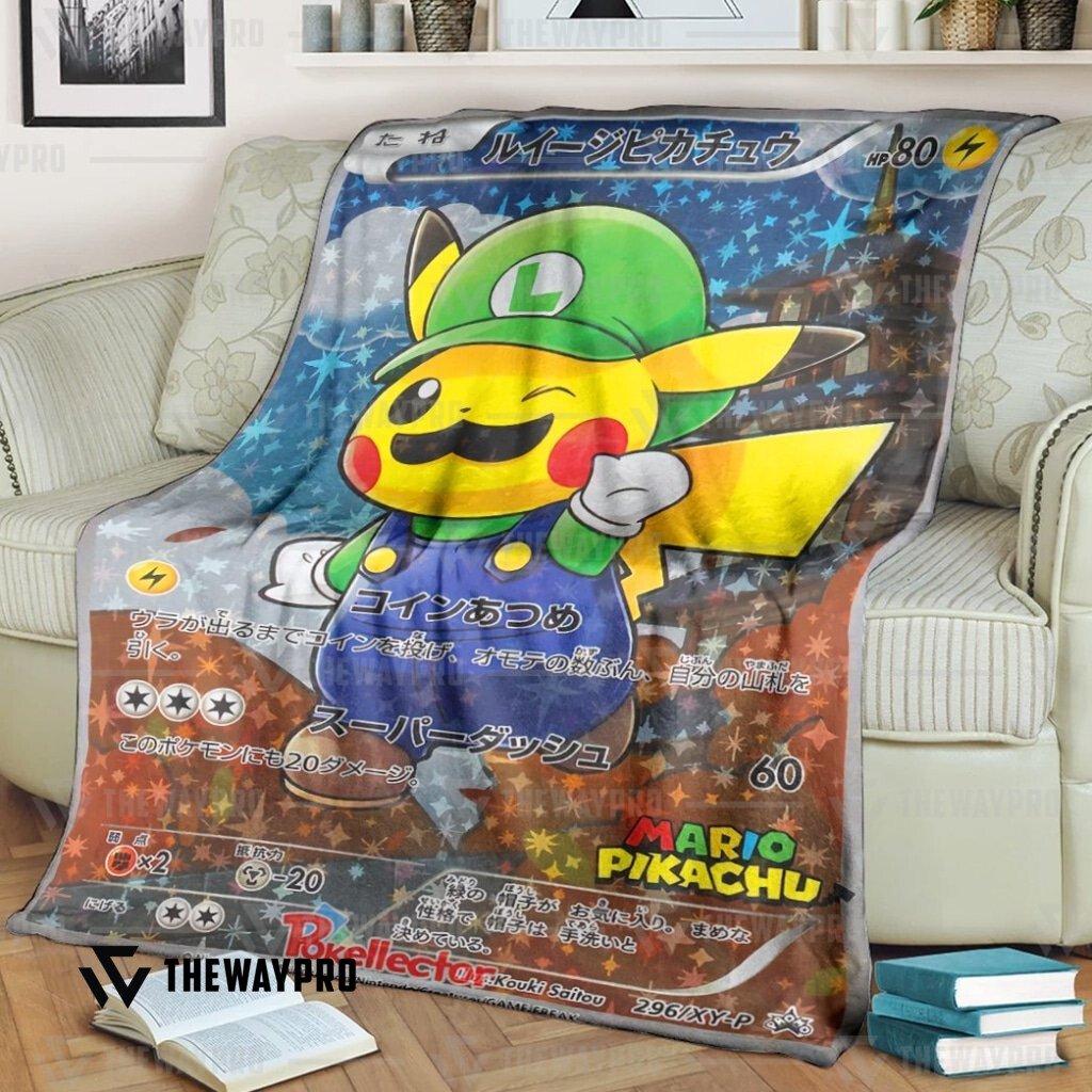Anime Pokemon Luigi Pikachu Custom Soft Blanket Anime Pokemon Luigi Pikachu Custom Soft Blanket