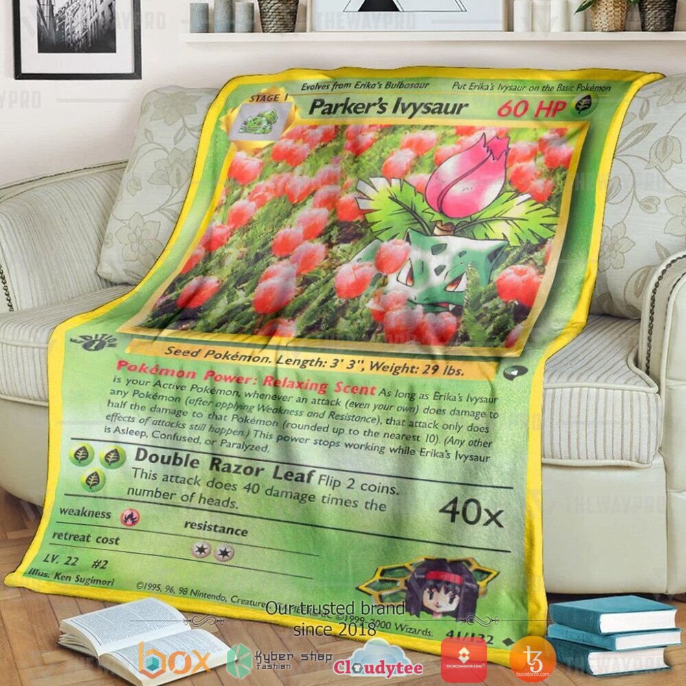 Anime Pokemon Parkers Ivysaur Card Soft Blanket Anime Pokemon Parkers Ivysaur Card Soft Blanket