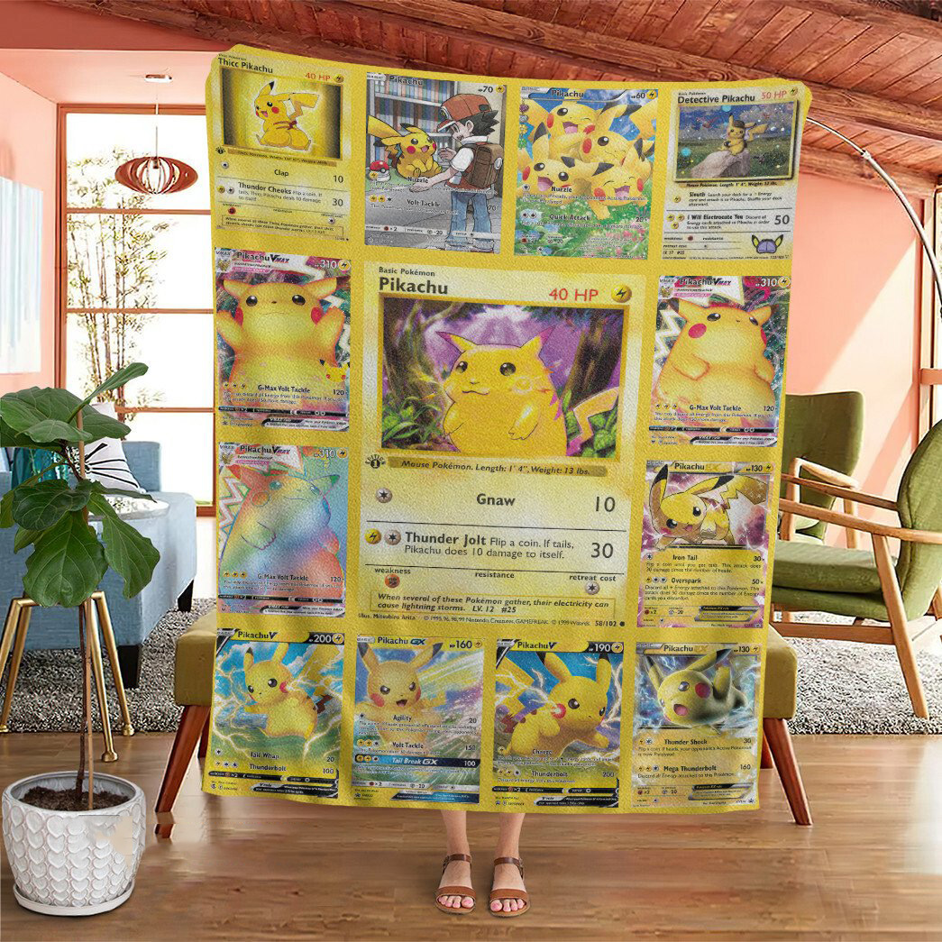 Anime Pokemon Pikachu Cards Custom Soft Blanket Anime Pokemon Pikachu Cards Custom Soft Blanket