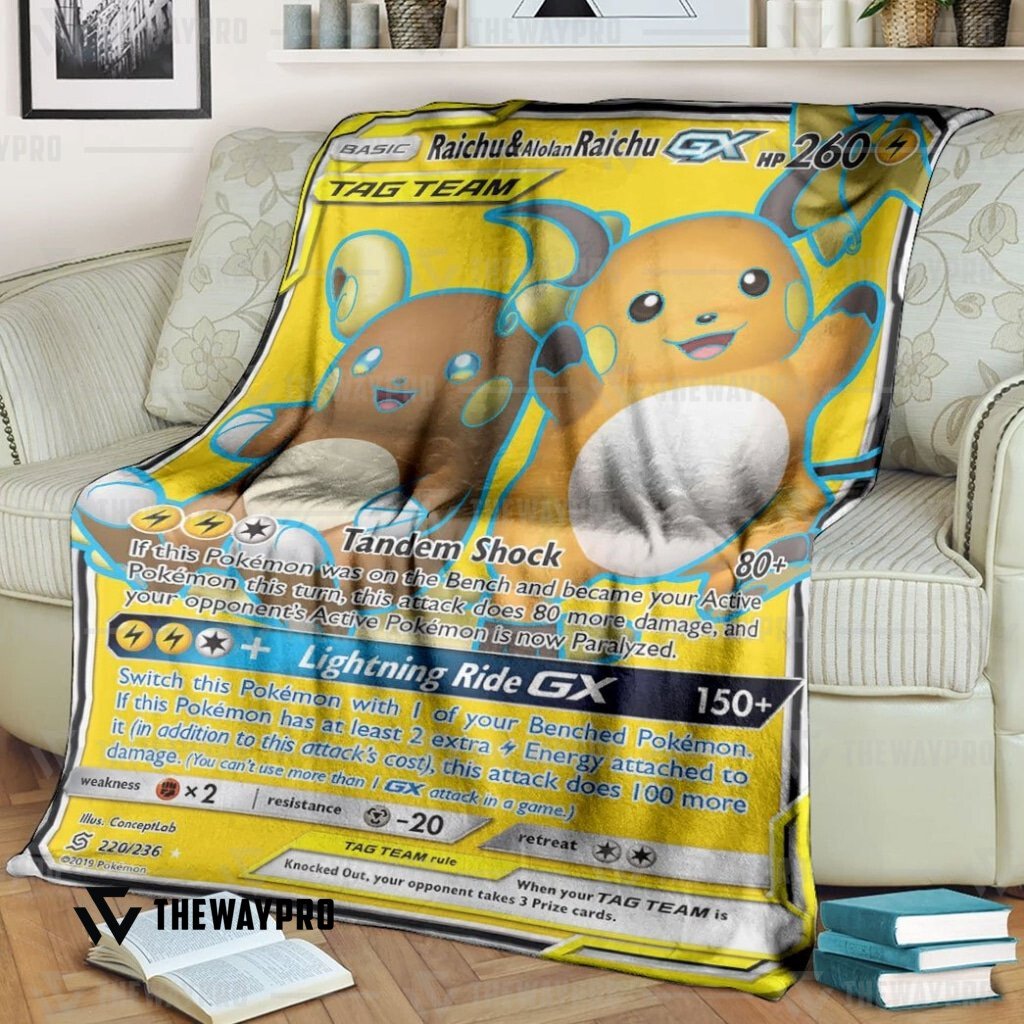 Anime Pokemon Raichu Alolan Raichu Gx Custom Soft Blanket Anime Pokemon Raichu Alolan Raichu Gx Custom Soft Blanket