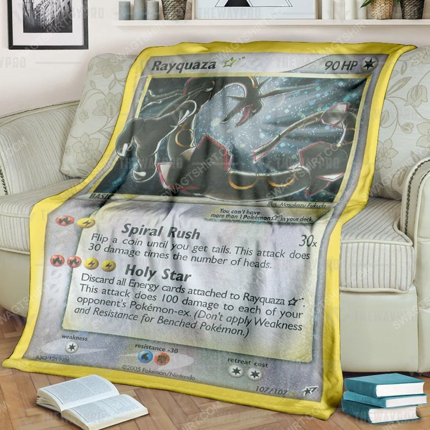 Anime Pokemon Rayquaza Card Full Print Soft Blanket Anime Pokemon Rayquaza Card Full Print Soft Blanket