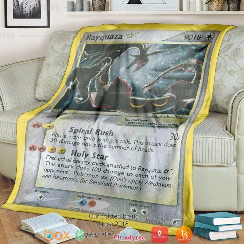 Anime Pokemon Rayquaza Card Soft Blanket Anime Pokemon Rayquaza Card Soft Blanket