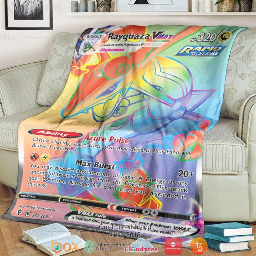 Anime Pokemon Rayquaza Vmax Evolving Skies Soft Blanket Anime Pokemon Rayquaza Vmax Evolving Skies Soft Blanket