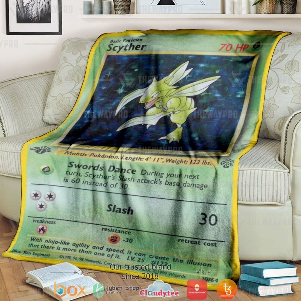 Anime Pokemon Scyther Holo 1St Edition Soft Blanket 2 Anime Pokemon Scyther Holo 1St Edition Soft Blanket 2