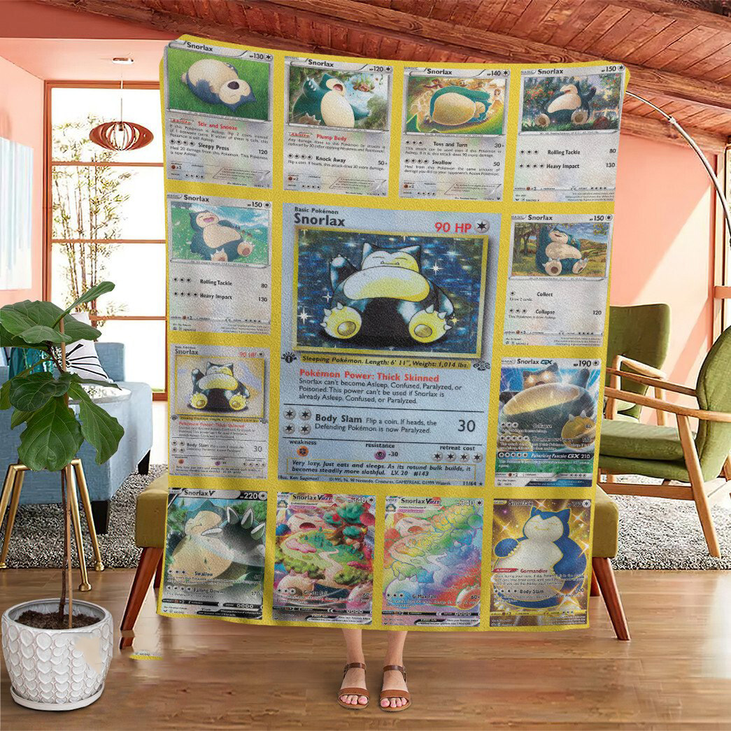 Anime Pokemon Snorlax Cards Custom Soft Blanket Anime Pokemon Snorlax Cards Custom Soft Blanket