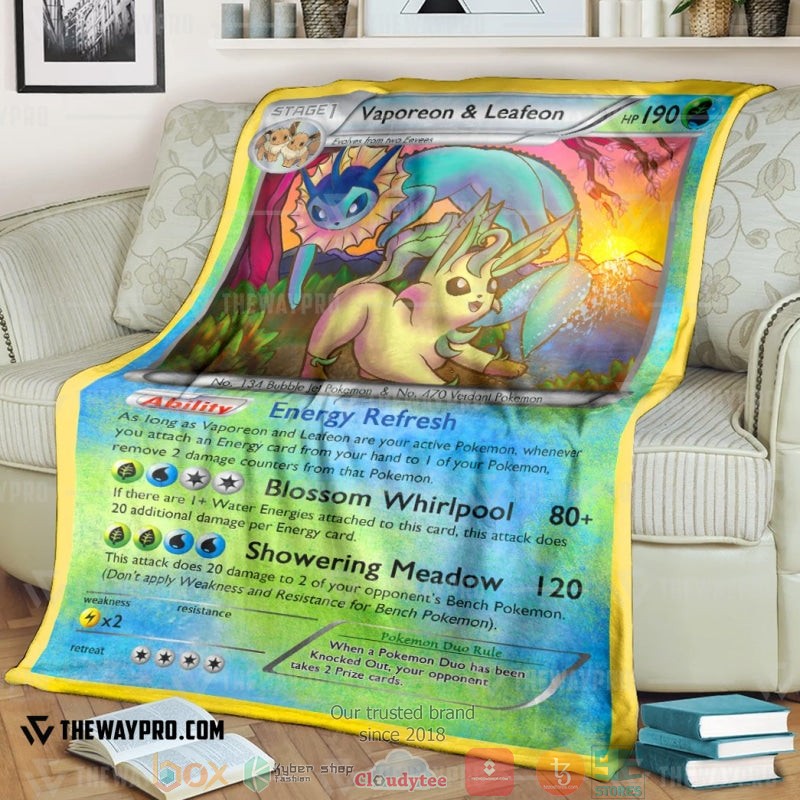 Anime Pokemon Vaporeon And Leafeon Duo Card Soft Blanket Anime Pokemon Vaporeon And Leafeon Duo Card Soft Blanket