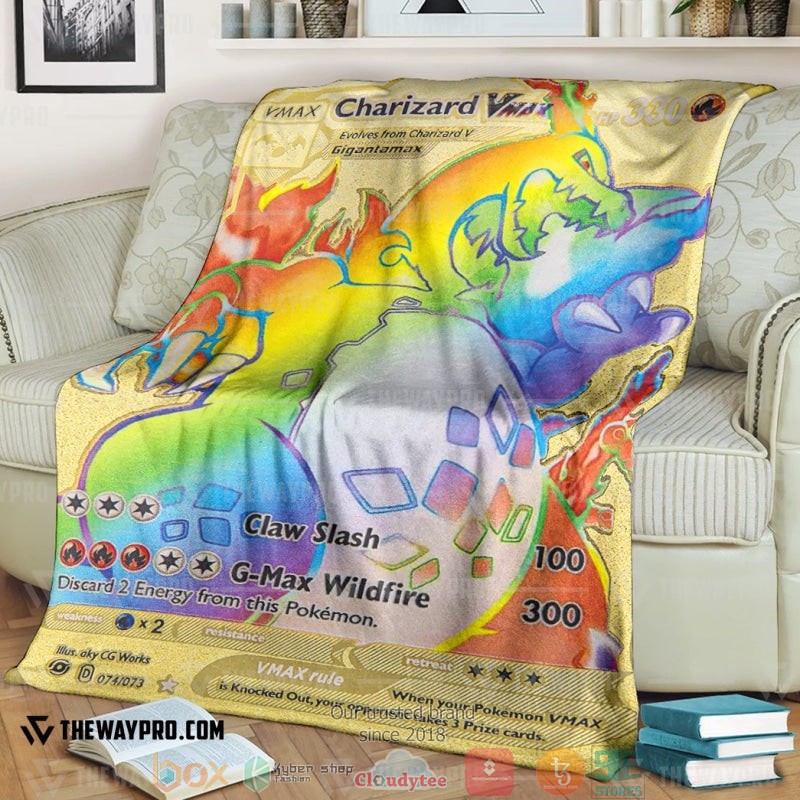 Anime Pokemon Vmax Charizard Gold Card Soft Blanket Anime Pokemon Vmax Charizard Gold Card Soft Blanket