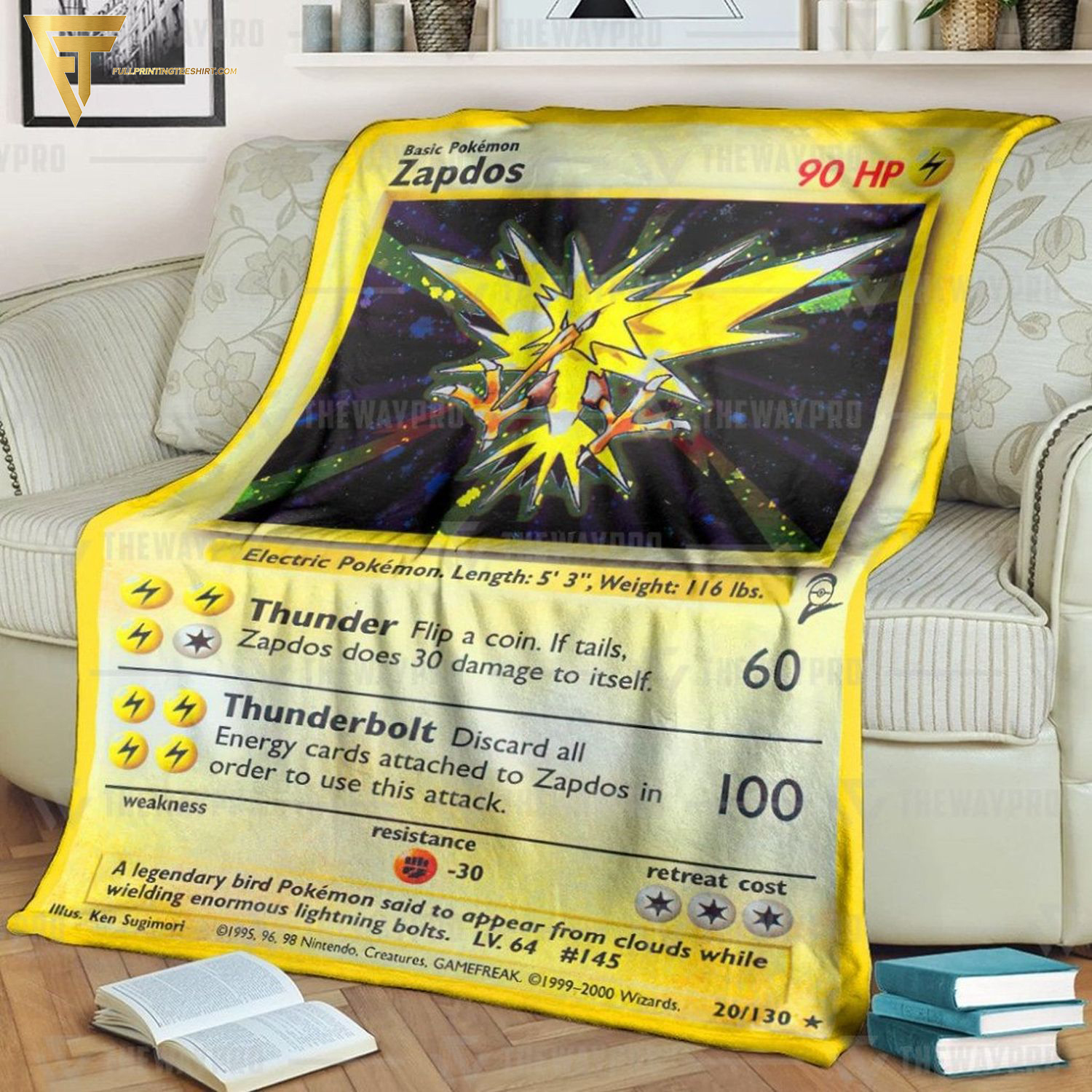 Anime Pokemon Zapdos Full Printing Blanket Anime Pokemon Zapdos Full Printing Blanket