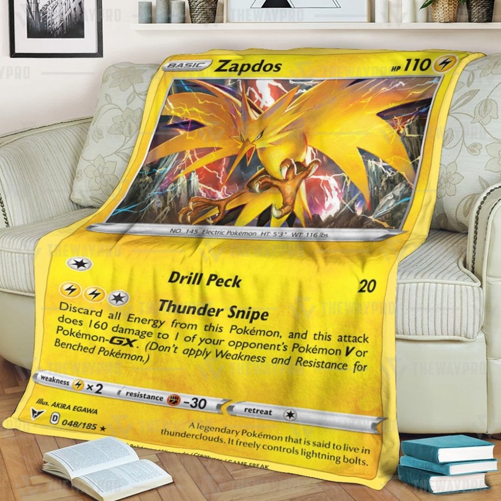 Anime Pokemon Zapdos Vivid Voltage Custom Soft Blanket Anime Pokemon Zapdos Vivid Voltage Custom Soft Blanket