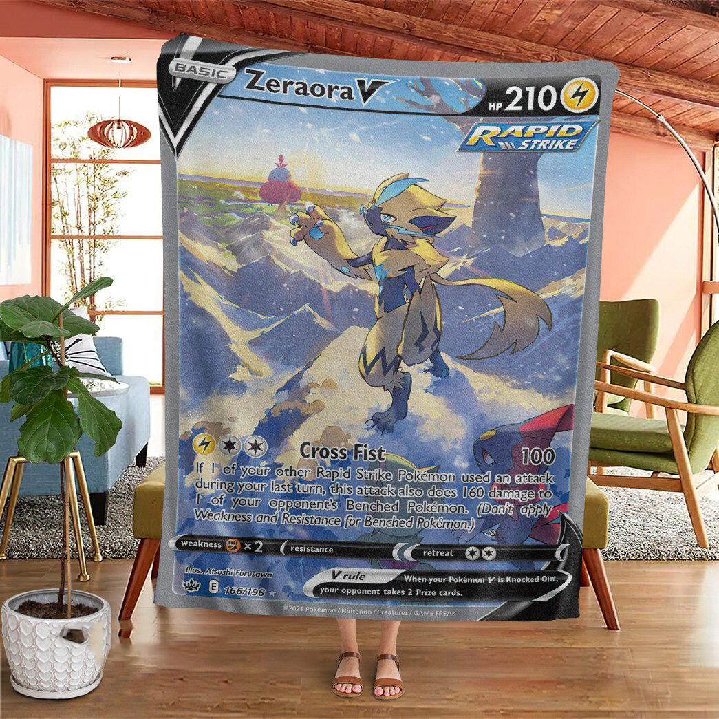 Anime Pokemon Zeraora V Chilling Reign Cards Custom Soft Blanket Anime Pokemon Zeraora V Chilling Reign Cards Custom Soft Blanket