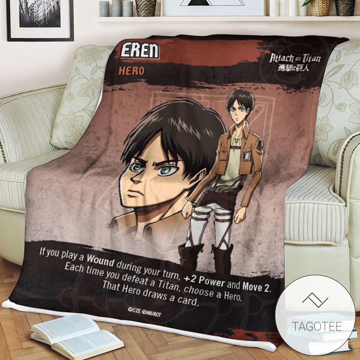 Aot Eren Card Attack On Titan Sherpa Blanket Aot Eren Card Attack On Titan Sherpa Blanket