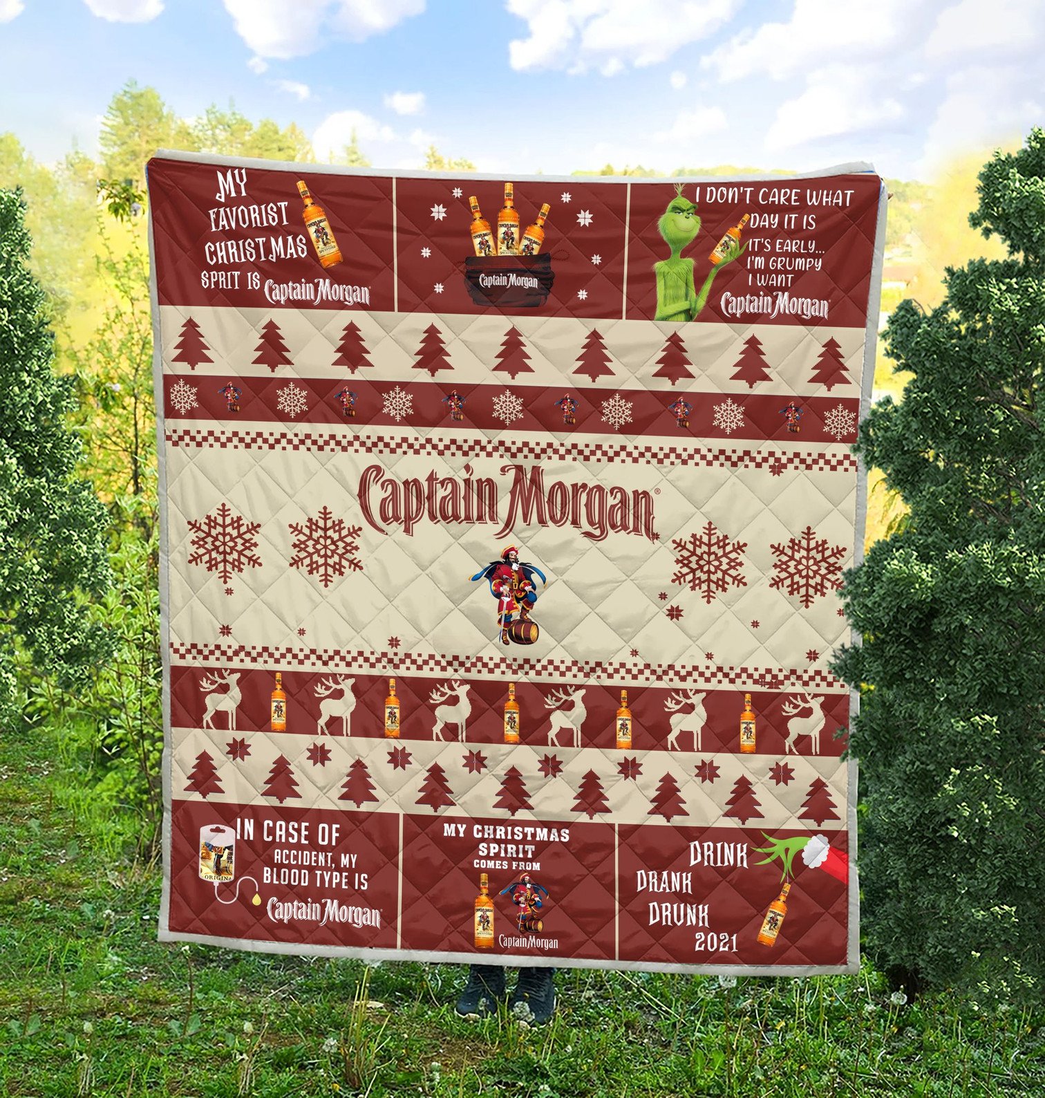 Captain Morgan Grinch Christmas Blanket Quilt Captain Morgan Grinch Christmas Blanket Quilt