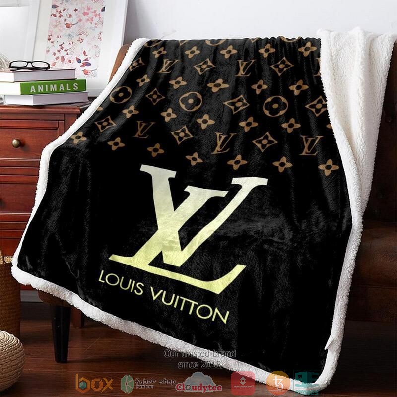 Louis Vuitton Gold Logo Black Fleece Blanket Louis Vuitton Gold Logo Black Fleece Blanket