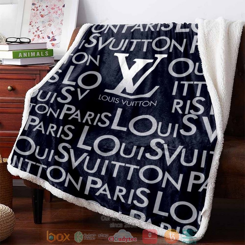 Louis Vuitton Letters Pattern Navy Fleece Blanket Louis Vuitton Letters Pattern Navy Fleece Blanket