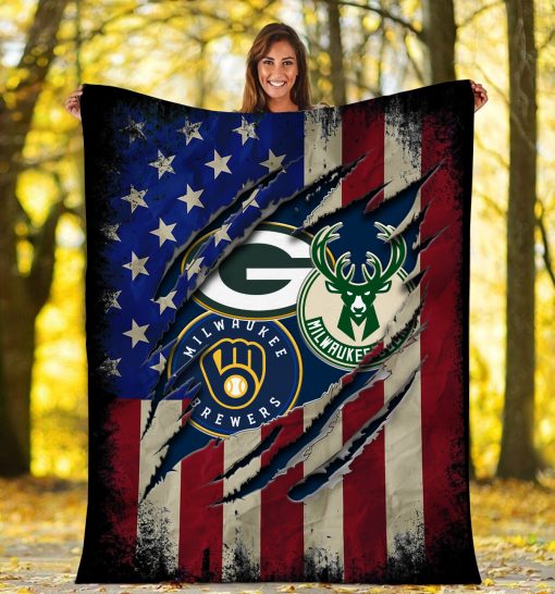 Nfl Green Bay Packers Milwaukee Brewers Milwaukee Bucks Blanket Nfl Green Bay Packers Milwaukee Brewers Milwaukee Bucks Blanket