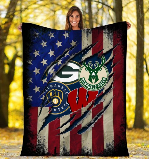 Nfl Green Bay Packers Wisconsin Badgers Milwaukee Brewers Milwaukee Bucks Blanket Nfl Green Bay Packers Wisconsin Badgers Milwaukee Brewers Milwaukee Bucks Blanket