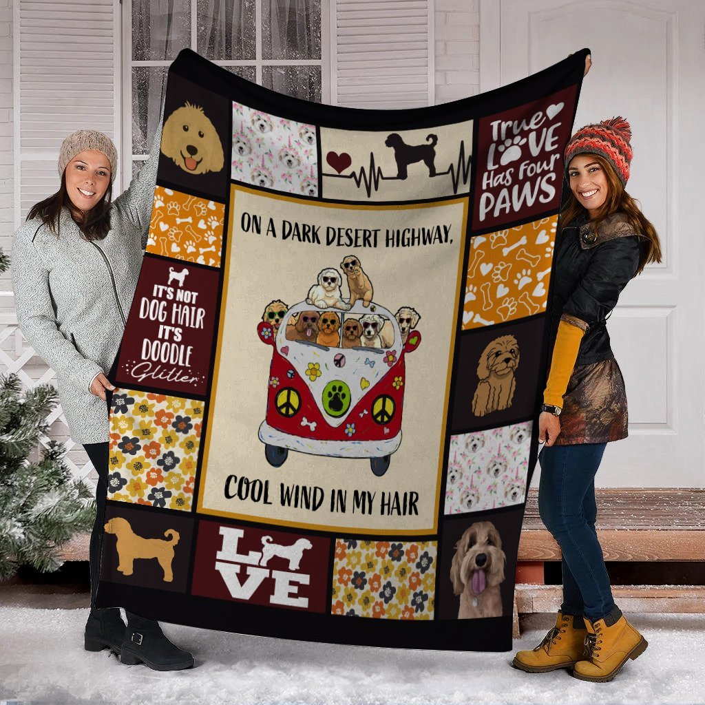 On A Dark Desert Highway Goldendoodle Fleece Blanket On A Dark Desert Highway Goldendoodle Fleece Blanket