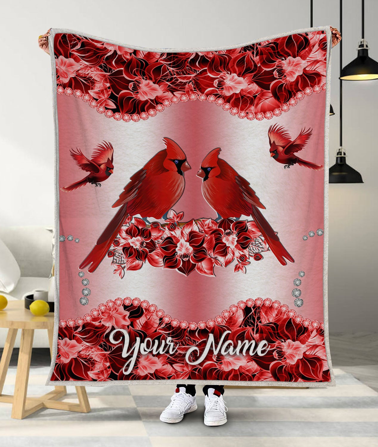 Personalized Cardinal Bird Couple Flowers Custom Blanket Personalized Cardinal Bird Couple Flowers Custom Blanket