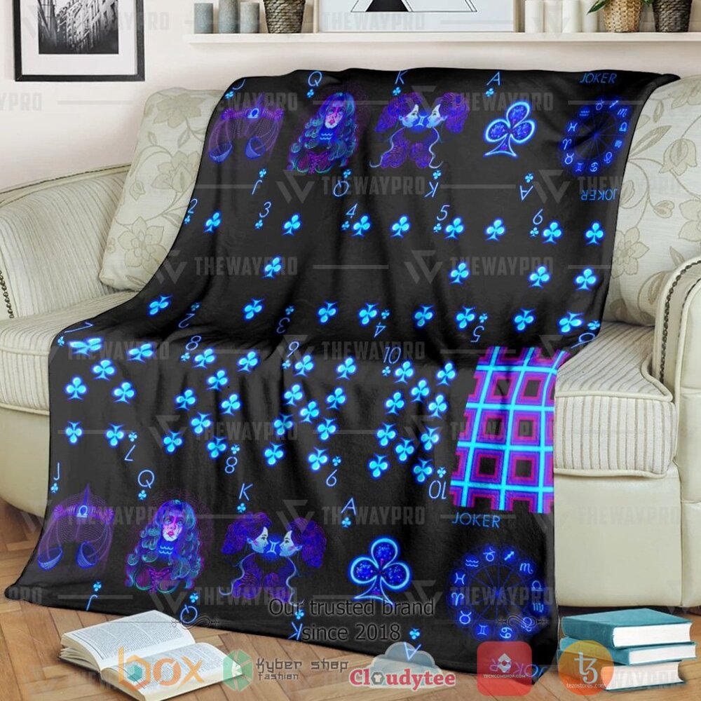 Playing Card Zodiac Neon Custom Blue Soft Blanket Playing Card Zodiac Neon Custom Blue Soft Blanket