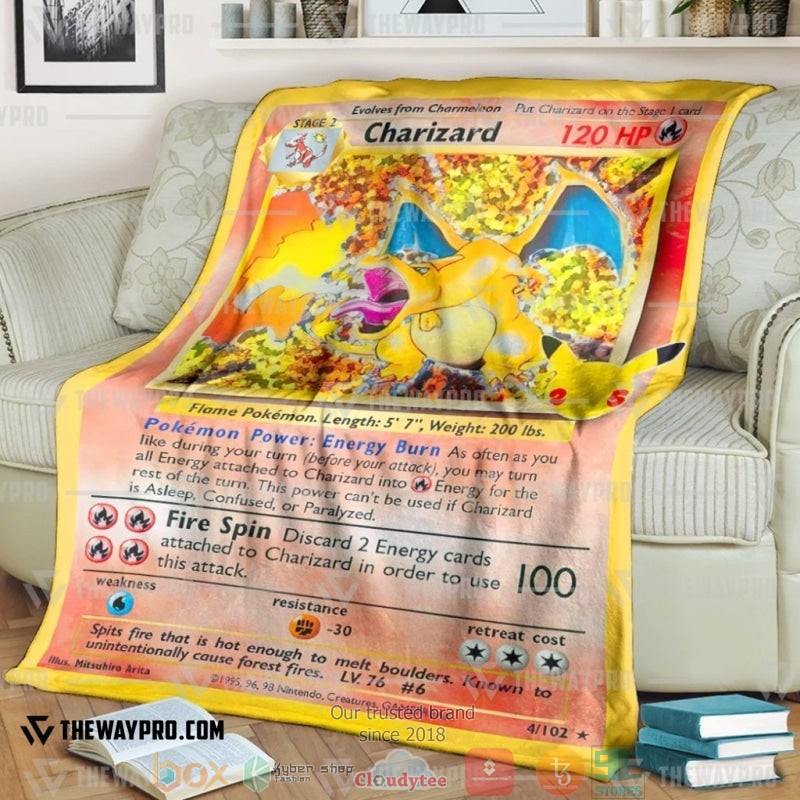 Pokemon Charizard Celebrations Holo Soft Blanket Pokemon Charizard Celebrations Holo Soft Blanket