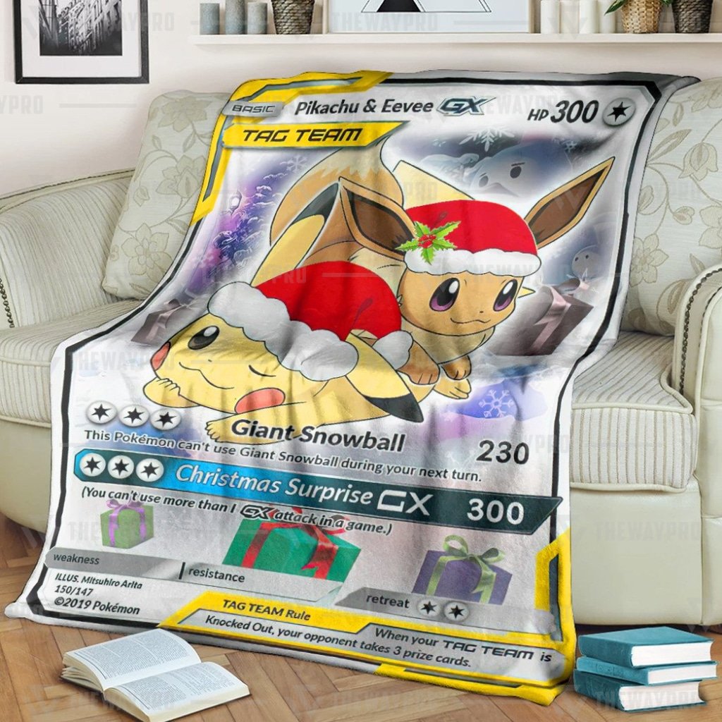 Pokemon Christmas Eevee And Pikachu Tag Team Gx Blanket Pokemon Christmas Eevee And Pikachu Tag Team Gx Blanket