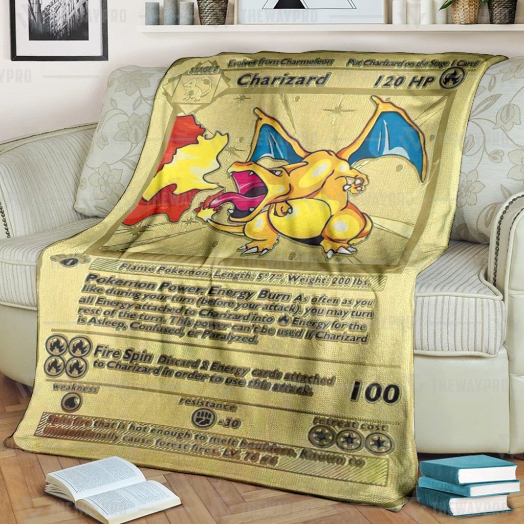Pokemon First Edition Charizard Gold Card Blanket Pokemon First Edition Charizard Gold Card Blanket