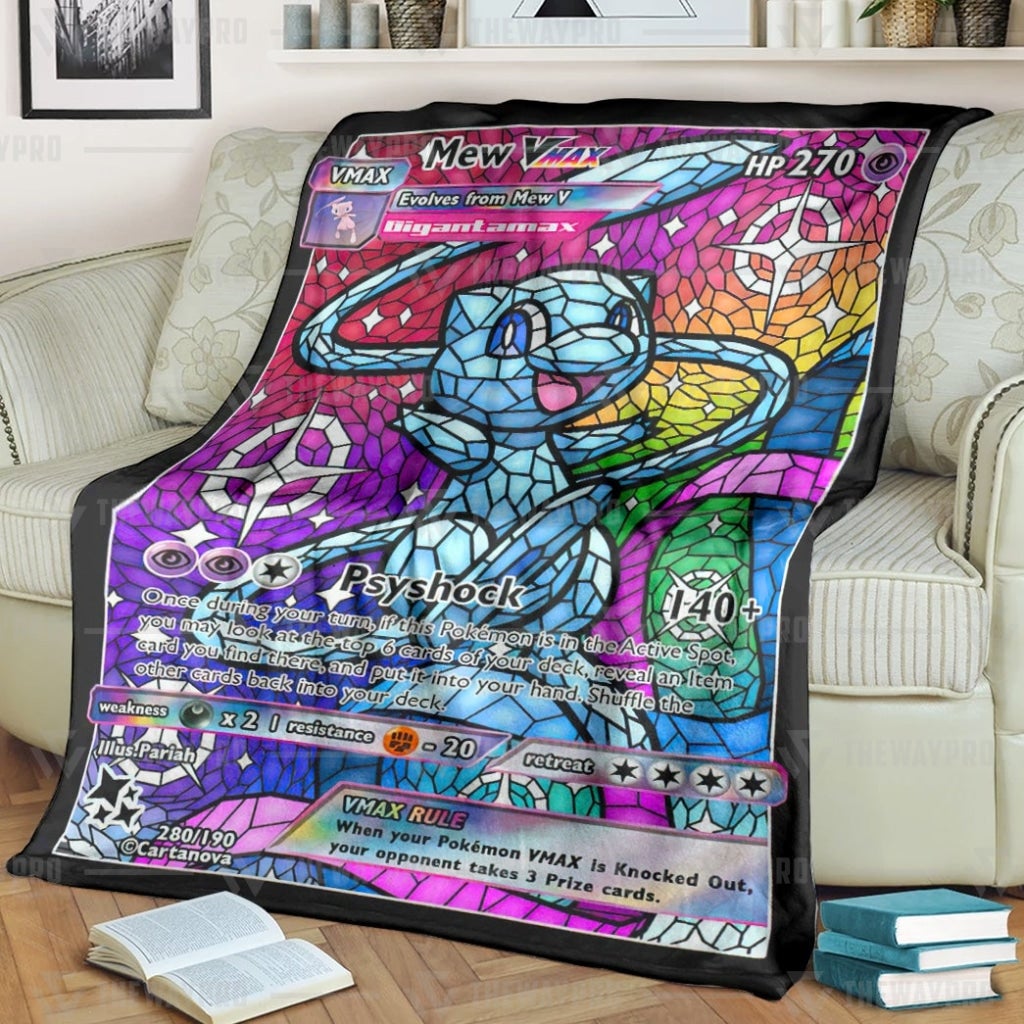 Pokemon Mew Blue Hybrid Vmax Stain Glass Blanket Pokemon Mew Blue Hybrid Vmax Stain Glass Blanket