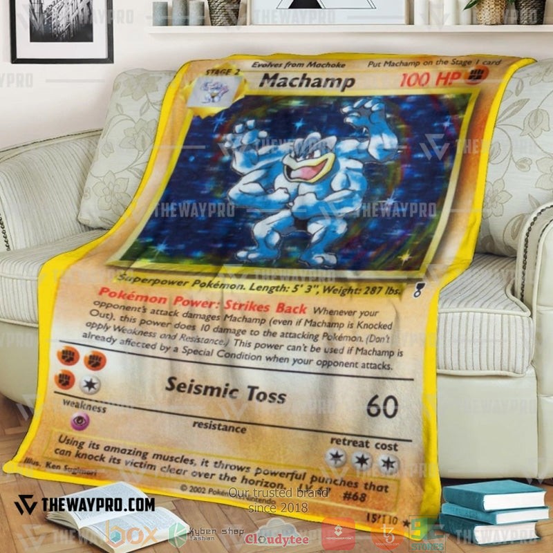 Pokemon Shadowless Holographic Machamp Soft Blanket Pokemon Shadowless Holographic Machamp Soft Blanket