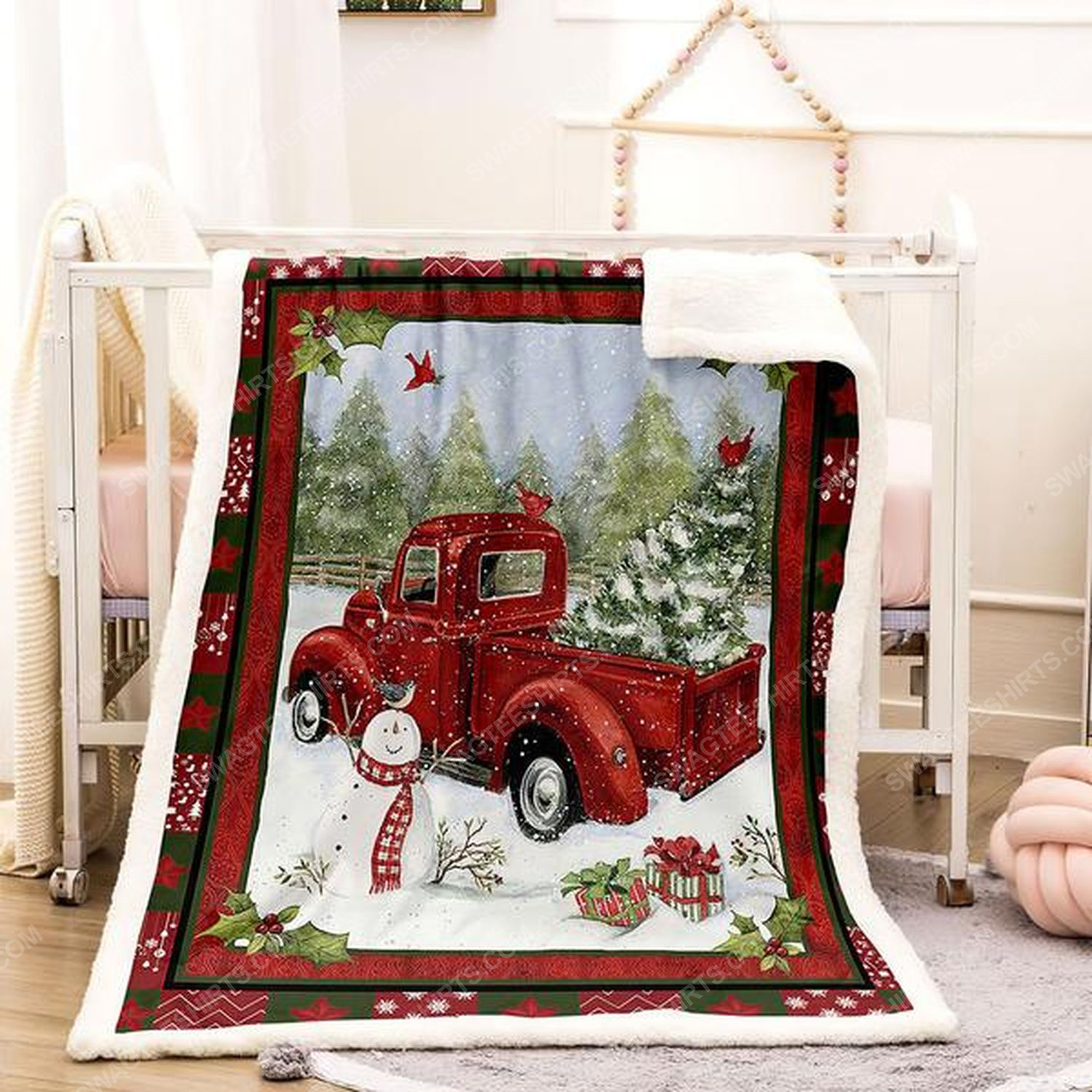 Vintage Red Truck Christmas Blanket Vintage Red Truck Christmas Blanket