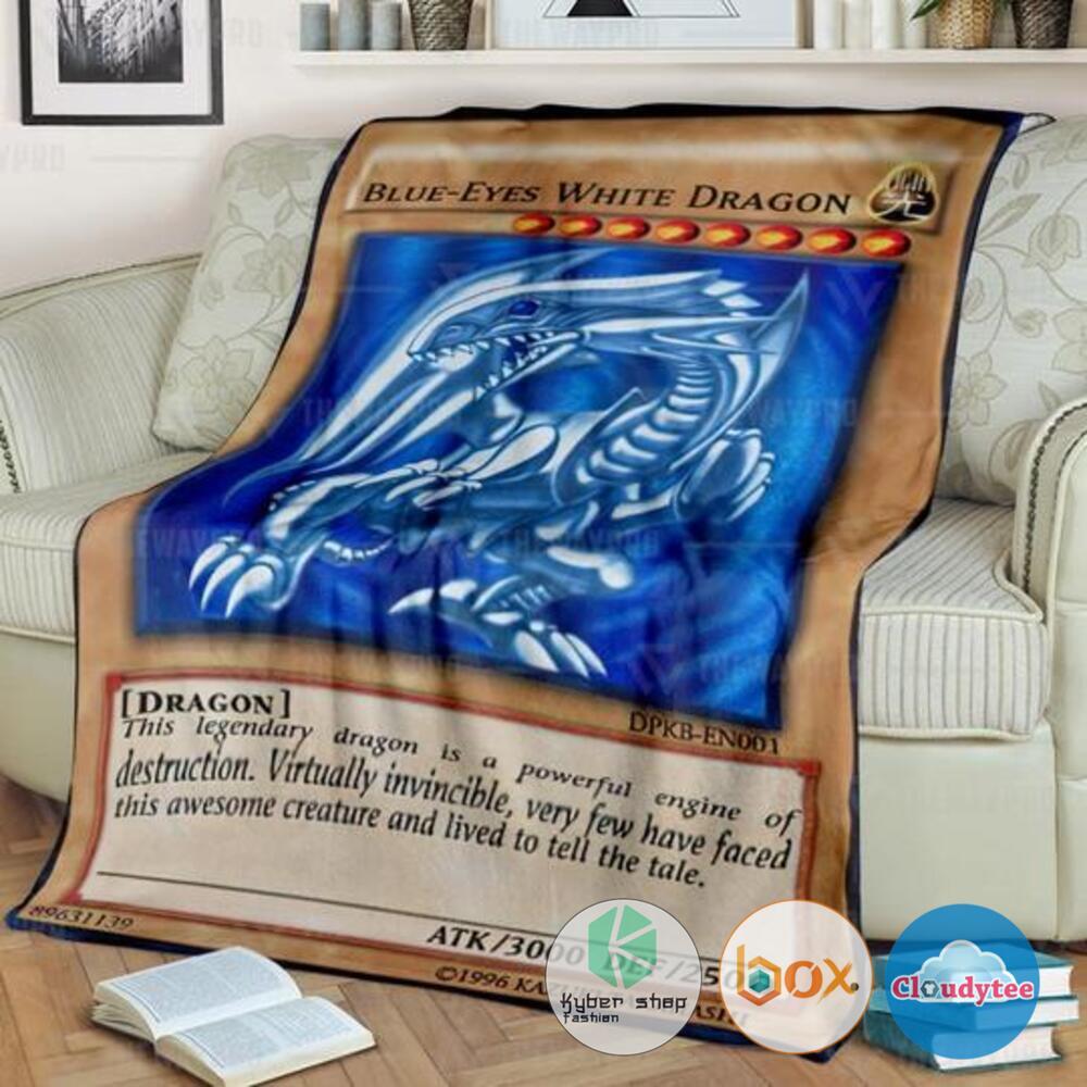 Yu Gi Oh Blue Eyes White Dragon Card Blanket Yu Gi Oh Blue Eyes White Dragon Card Blanket