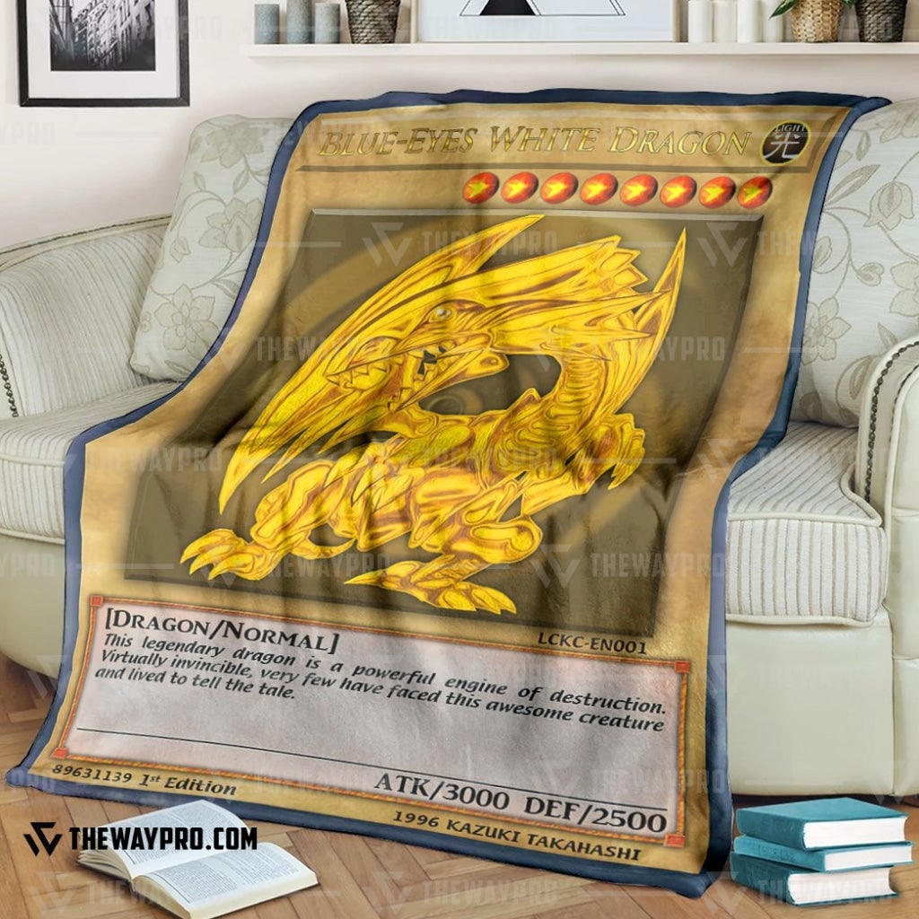 Yu Gi Oh Golden Blue Eyes White Dragon Card Blanket Yu Gi Oh Golden Blue Eyes White Dragon Card Blanket