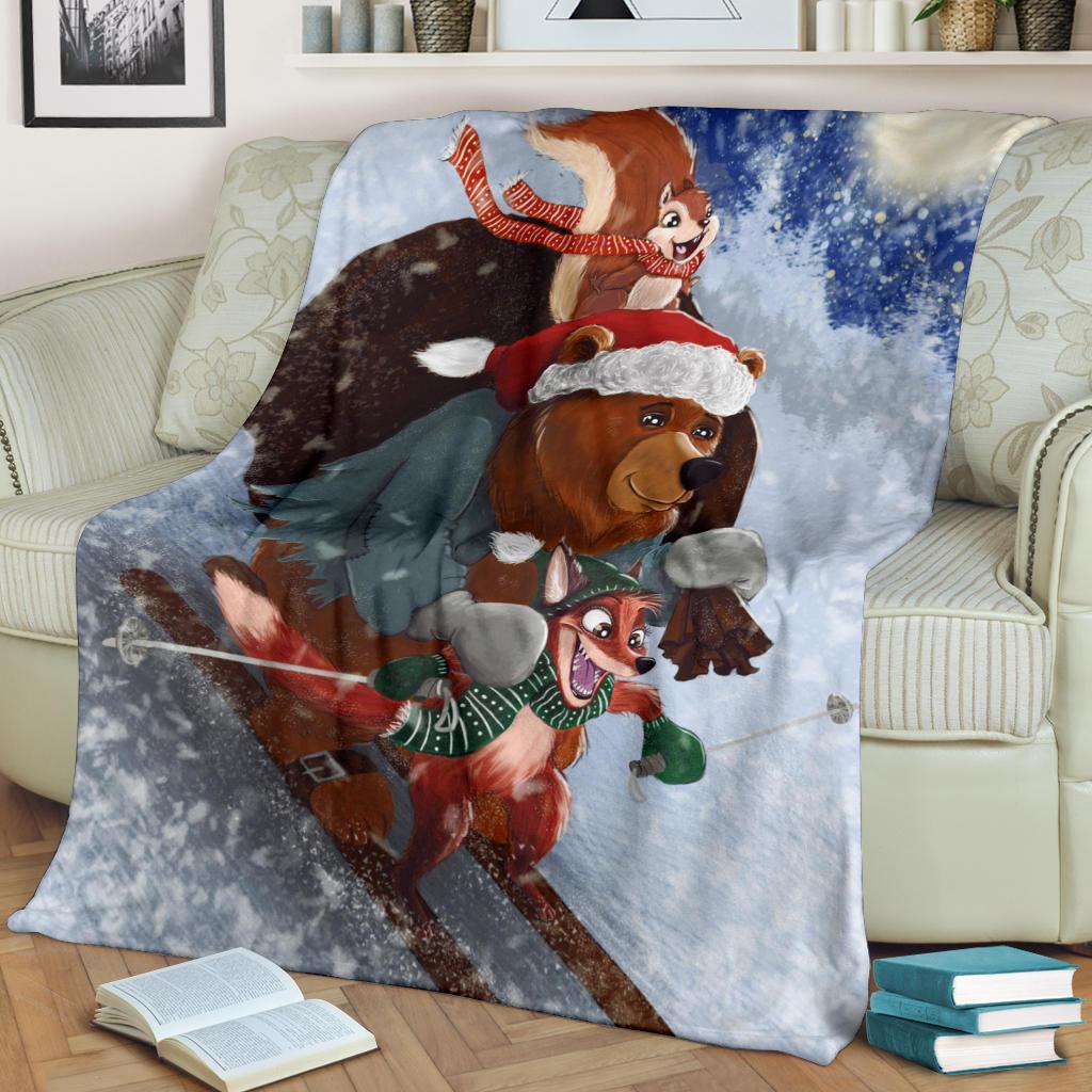 Skiing Christmas Premium Blanket Skiing Christmas Premium Blanket
